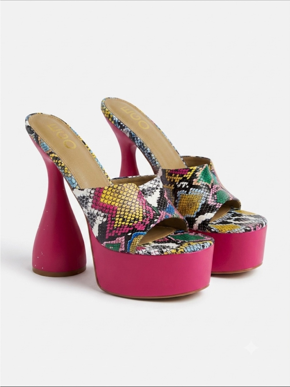 Pink Multicolor Snakeskin Platform Mule